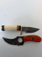 Damascus Steel Fixed Blade Knife Set &ndash; Custom Handles, Leather Sheaths, Hunter & Skinner Styles - 2