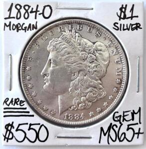 1884-O Morgan Silver Dollar, New Orleans Mint, Gem Uncirculated, 90% Silver, $1 Coin