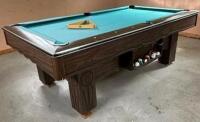 (OFFSITE) Full size Slate Pool Table With Balls And Harley Davidson Cover