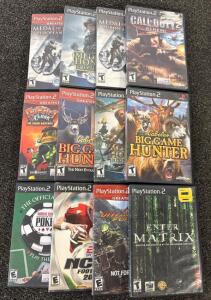 PlayStation 2 game collection featuring, Call of Duty 2, Medal of Honor: Frontline & European Assault, Sports and Hunting and more.