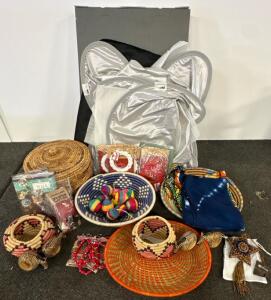 Large Artisan Basket Lot - Fair Trade Woven Baskets, Jewelry, Ornament, Zambian/Rwandan Craft