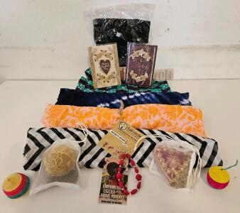 Fair Trade Rwandan Gift Set &ndash; 2 Scarves, Bracelet, 2 Decor Pouches, Woven Balls, Cards, Handmade