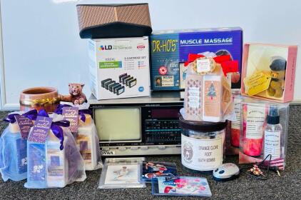 DR-HO'S Muscle Massage Device with Indexed Instructional Video, Made in Canada, Boxed, Unopened Lotion Sets, Sports Cards, Radio/ Alarm Clock (Tested and Powers On), Collectibles and More
