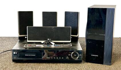 LG LHT764 5.1 Home Theater System, 5-Disc DVD Receiver (Tested and Powers On) , 4 LG Speakers, Samsung Subwoofer