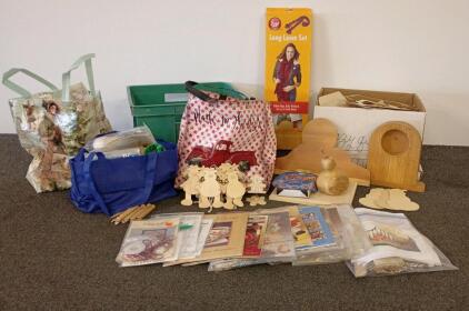 Boye Long Loom Set & 100+ Unfinished Wood Craft Shapes, Clothespins, Patterns, Assorted Lot