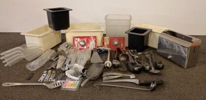 Large Lot Commercial Kitchen Smallwares &ndash; Utensils, Insert Bins, Hardware, Robertshaw Knobs