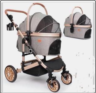 BicyStar Pet Stroller 4-Wheel, 3-in-1 Foldable, 50lb Capacity, Detachable Carrier, Gray