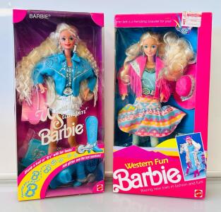 Western Stampin&rsquo; Barbie Doll 1993 Mattel #10203, 11.5&rdquo; Blue Western Outfit NRFB Accessories