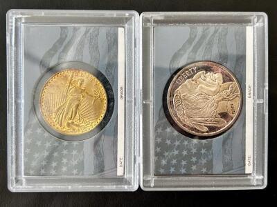 1933 Saint-Gaudens Double Eagle Replica & 1 oz SMI .999 Silver Buffalo Round, Slabbed