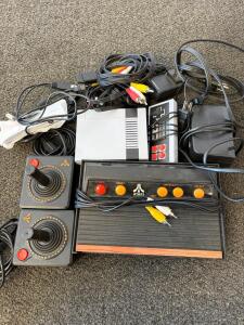 Atari 2600 Console w/ 2 Joysticks & NES-style Famiclone, Controllers, AV Cables, PSU (Unable to test)