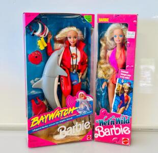 Baywatch Barbie 1994 Mattel #13199 & Wet 'n Wild Barbie 1989 Mattel #4103, Factory Sealed NRFB