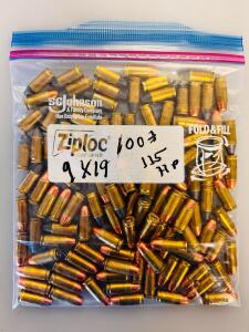 Bag Of 9mm Luger FMJ & JHP Brass Ammo &ndash; Mixed Blazer & Winchester 115gr, Ziploc Pack