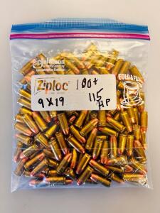 Bag Of 9mm Luger FMJ & JHP Brass Ammo &ndash; Mixed Blazer & Winchester 115gr, Ziploc Pack