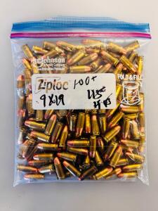 Bag Of 9mm Luger FMJ & JHP Brass Ammo &ndash; Mixed Blazer & Winchester 115gr, Ziploc Pack
