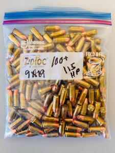 Bag Of 9mm Luger FMJ & JHP Brass Ammo &ndash; Mixed Blazer & Winchester 115gr, Ziploc Pack