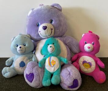 Care Bears Plush Set: Grumpy, Wish, Pink Sun Heart, Large Harmony Flower Bear