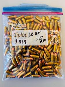 Bag Of 9mm Luger FMJ & JHP Brass Ammo &ndash; Mixed Blazer & Winchester 115gr, Ziploc Pack