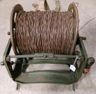 Military Field Wire Reel RL-39-B Style, Twisted Pair Cable, Leather Straps, Steel Frame