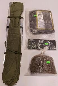 New USGI Folding Aluminum Stretcher/Cot, Major Survival Body Bag 85"x34", Camo Net 10'x5' 8415-01-280-3098