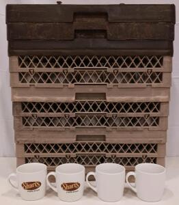 Tuxton 7.5oz Ceramic Coffee Mugs, White & Shari&rsquo;s Logo, Qty 40 w/ Commercial Dishwasher Racks