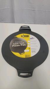 Lodge 15" Cast Iron Pizza Pan BW15PP F7009, Pre-Seasoned, Dual Handles, Made in USA