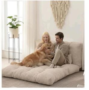 EBENCHICO Folding Sofa Bed, Corduroy Beige, 80"x54" Full, Convertible Sleeper Chair with Pillows