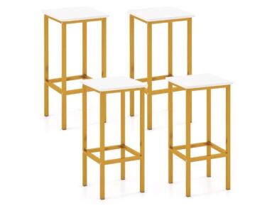 Giantex Set of 4 Backless Bar Stools, 26" Seat Height, White & Gold, Metal Frame, 300 lb Capacity