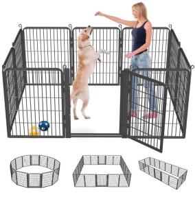 Dog Playpen Outdoor with Low Threshold Gate, 32 inch 10 Panels Dog Play Pen Indoors, Heavy Duty Metal Puppy Playpen Dogs Pen, Rust-Resistant Pet Playpens for Yard RV Camping