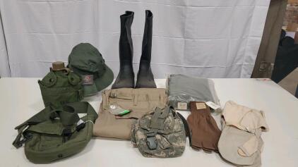 Rothco BDU Pants Large, Black Overboots, Boonie Hat, Field Gear, Canteen, Mittens - Surplus Lot