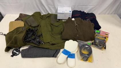 Military Surplus Lot &ndash; Elite First Aid Gauze 4"x4.1yd 12pk, Spec-Ops BDU Belt, Assorted Clothing, Size 9 Insoles