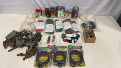 Military Paracord Lot, Spec-Ops BDU Belts, Bandoleer Kit, Vintage Volta Batteries, Assorted Gear