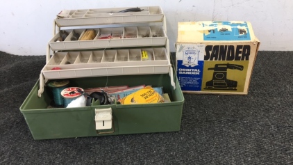 (1) Orbital Sander, (1) Fish and Tackle Box Full of Fishing Supplies