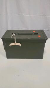 Military Metal Ammo Can, Olive Drab, Steel, Approx. 12"x6"x7.5", Hinged Lid, Lockable Handle