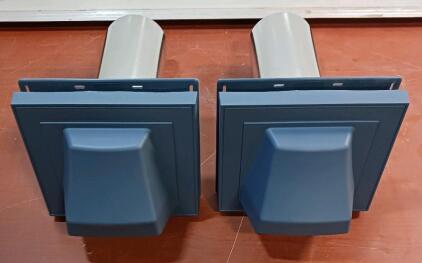 (2)4" Blue Hooded Exhaust Vent, High-Impact Plastic, Galvanized Tube, Wall Mount, New