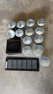 Lot of 25 Metal 4" Duct Collars, 8 Black 8"x8" Vent Covers, 1 Silver 16"x6" Grilles HVAC Parts