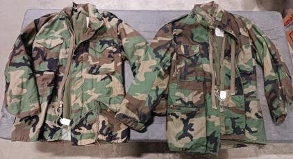 (2) M65 Field Winter Jacket Small Regular Woodland Camo, Winfield Mfg., NSN 8415-01-099-7831