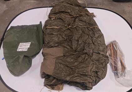 1943 Tweedie WWII U.S. Army Shelter Tent, Poles & Bag, 2-Person Canvas Military