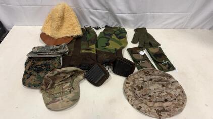Mixed US Military Surplus Hats, Caps, Pouches, Wool Glove, Gaiters & Pads &ndash; 9 Piece Lot