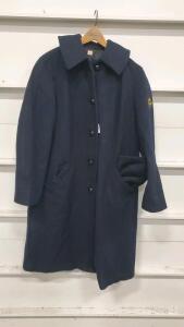 Swedish Air Force Wool Overcoat, Size 40, Blue, Vintage Aviation Insignia