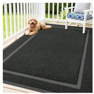 Front Door Mat Indoor Outdoor Entrance, Waterproof All-Season, All-Weather Doormat, Sturdy Natural Rubber, Fade Resistant, Low Profile, Easy Clean Patio Porch Entryway Mat, 71x47, Black & (6)Esschert Design Balcony Flower Box Holder Metal Grey / Anthracit