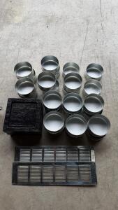 Lot of 25 Metal 4" Duct Collars, 8 Black 8"x8" Vent Covers, 2 Silver 16"x3" Grilles HVAC Parts