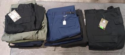 (16) Pairs Rothco BDU Tactical Pants Black, Multiple Sizes Small Medium and XL, Cotton/Polyester, Cargo Pockets, Mixed New w/ Tags and Used