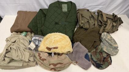 Large Military Surplus Lot &ndash; M65 Liner, ALICE Gear, Camo & Fur Hats, USGI ACU/Desert/Woodland