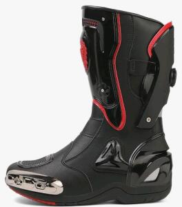 Zeozoom Motorcycle Riding Boots, Calf-High, Black/Red, PU Leather, Racing Style, Unisex
