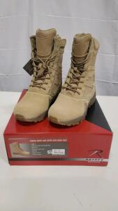 Rothco Forced Entry 8" Side Zipper Tactical Boots, Coyote, Size 7R, Steel Shank, Suede Leather