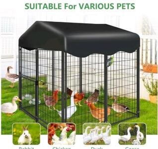 Dog Kennel Outdoor 4x4.2x4.5ft, Outside Dog Kennel with Roof, Large Dog Kennels with Rotating Door & 2 Adjustable Bowls, Pet Enclosures Crate Cage for Small/Medium Pets