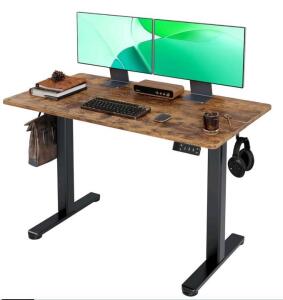 Claiks Electric Standing Desk 48x24in, Rustic Brown Top, Black Frame, Height Adjustable, 4 Presets