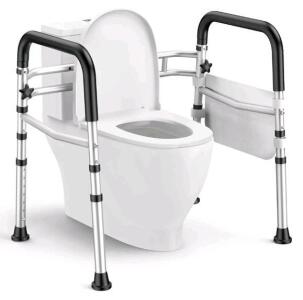 Toilet Safety Rails for Seniors, Adjustable Height & Width Toilet Safety Frame with Handles (350LB Capacity), Elderly Assistance Products for Handicapped, Foldable Toilet Bars Fits Any Toilet 19"-25" Width, Adjustable & (2) New Toilet Bowl Plungers