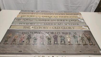Set of 7 American History Timeline Posters: Police, Firefighter, Soldier, WWII, Women, Marines, Flags