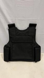 (Size Medium) Black Soft Ballistic Vest, Velcro Closure, Full Torso Side Wrap